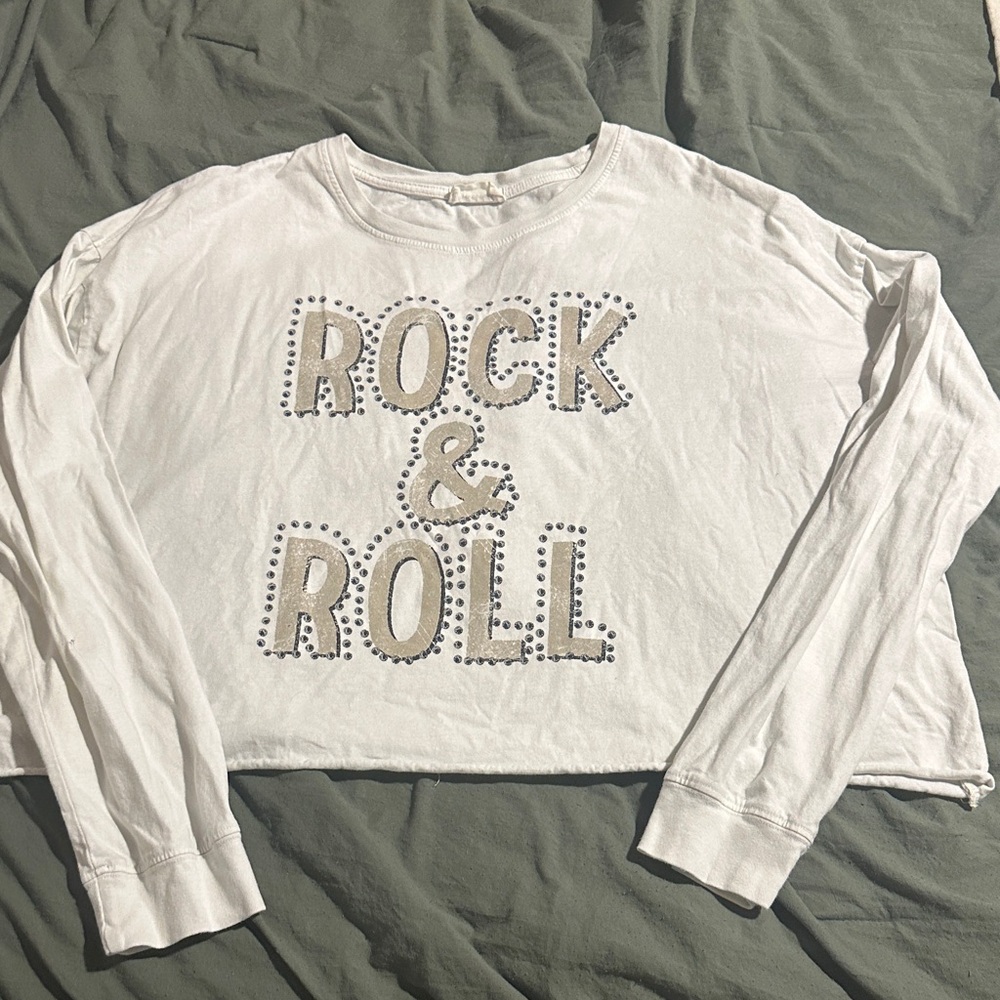 Cream boutique  Long Sleeve crop 'Rock & Roll' Shirt nwot
